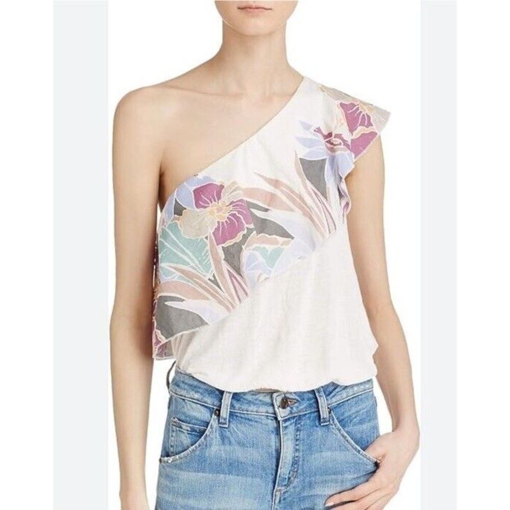 Free‎ People Annka Ruffle One-Shoulder Tank OB574845 Ivory Size M NWT
